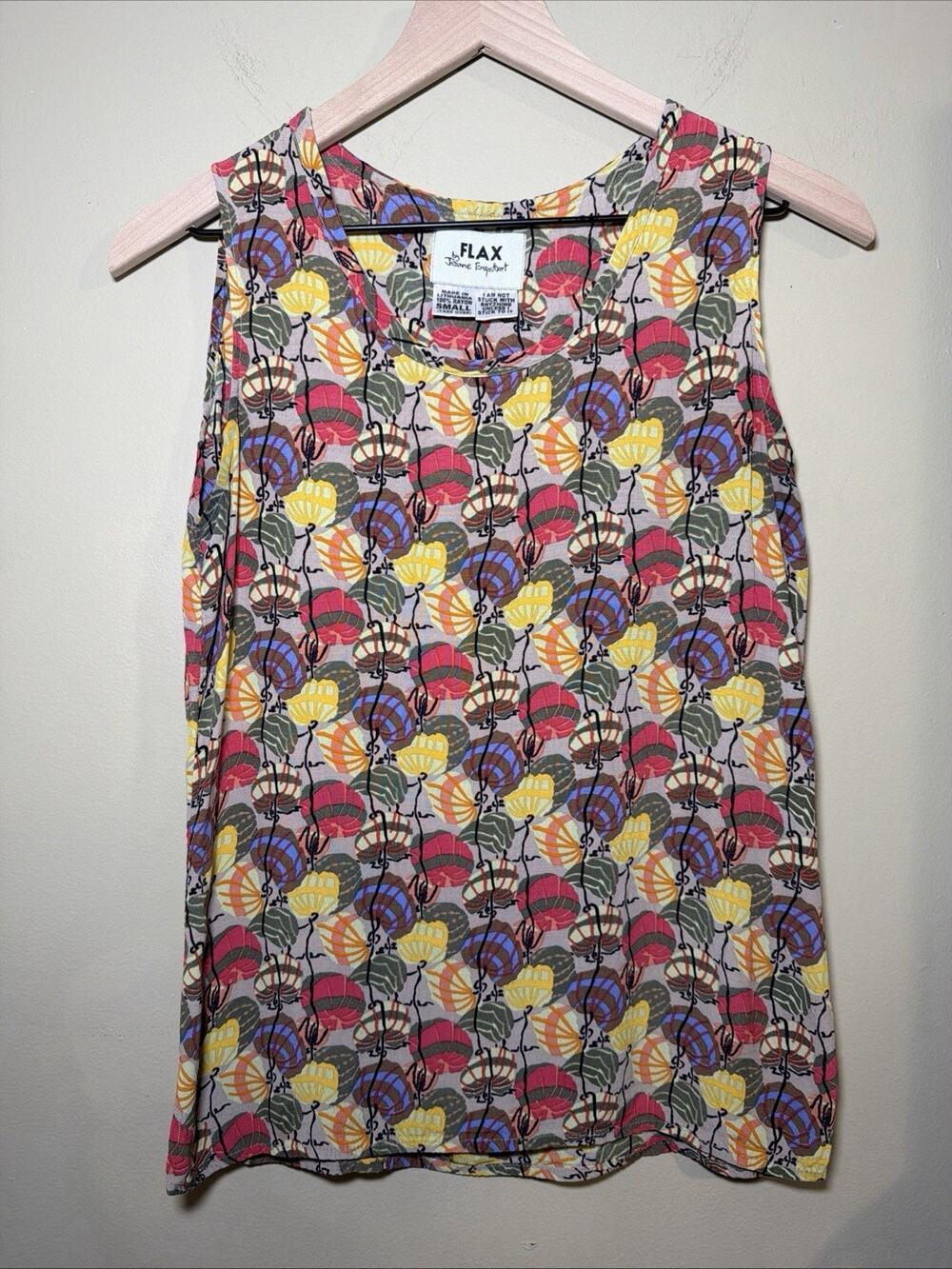 FLAX Jeanne Engelhart Women Small 100% Rayon Floral Tank Top Lagenlook Boho